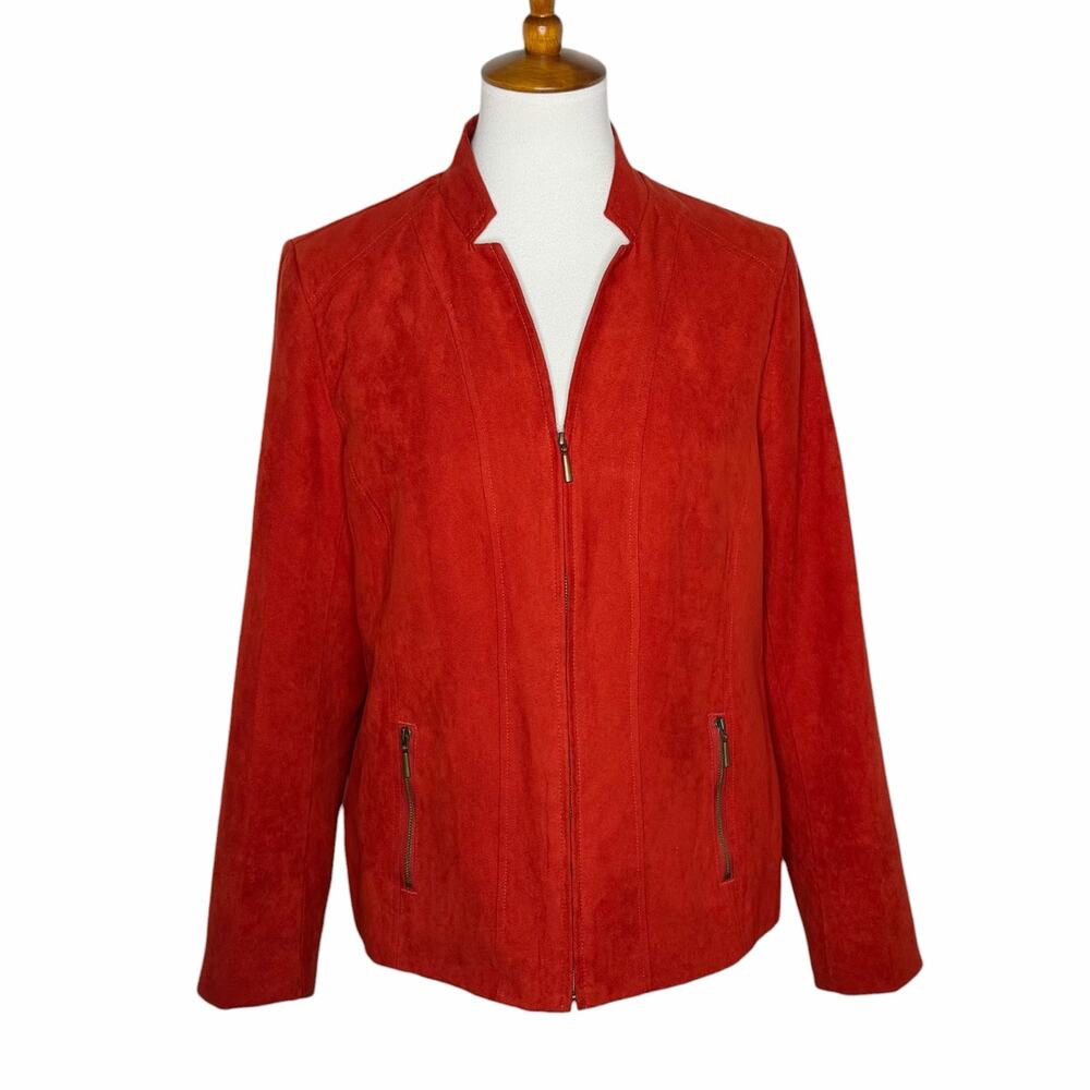 Studio Works Womens 12P Faux Suede Jacket Burnt Orange Zip Front Petite Boho